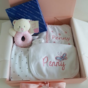 Personalised Baby Gift set in pink