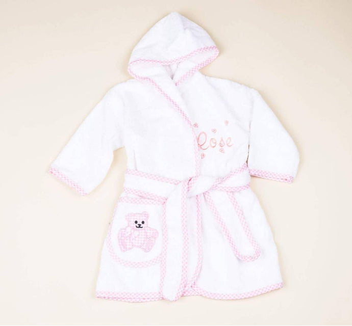 Personalised 100% cotton baby bathrobe pink
