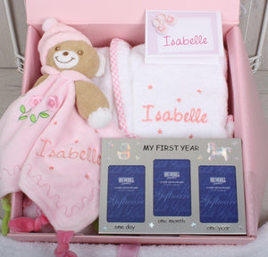 Personalised Gift Set for New Baby in Pink