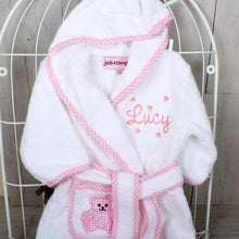 Personalised Baby Bathrobe with Gingham Detail Pink