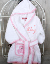 Personalised New Baby Gingham Edged Bathrobe Pink